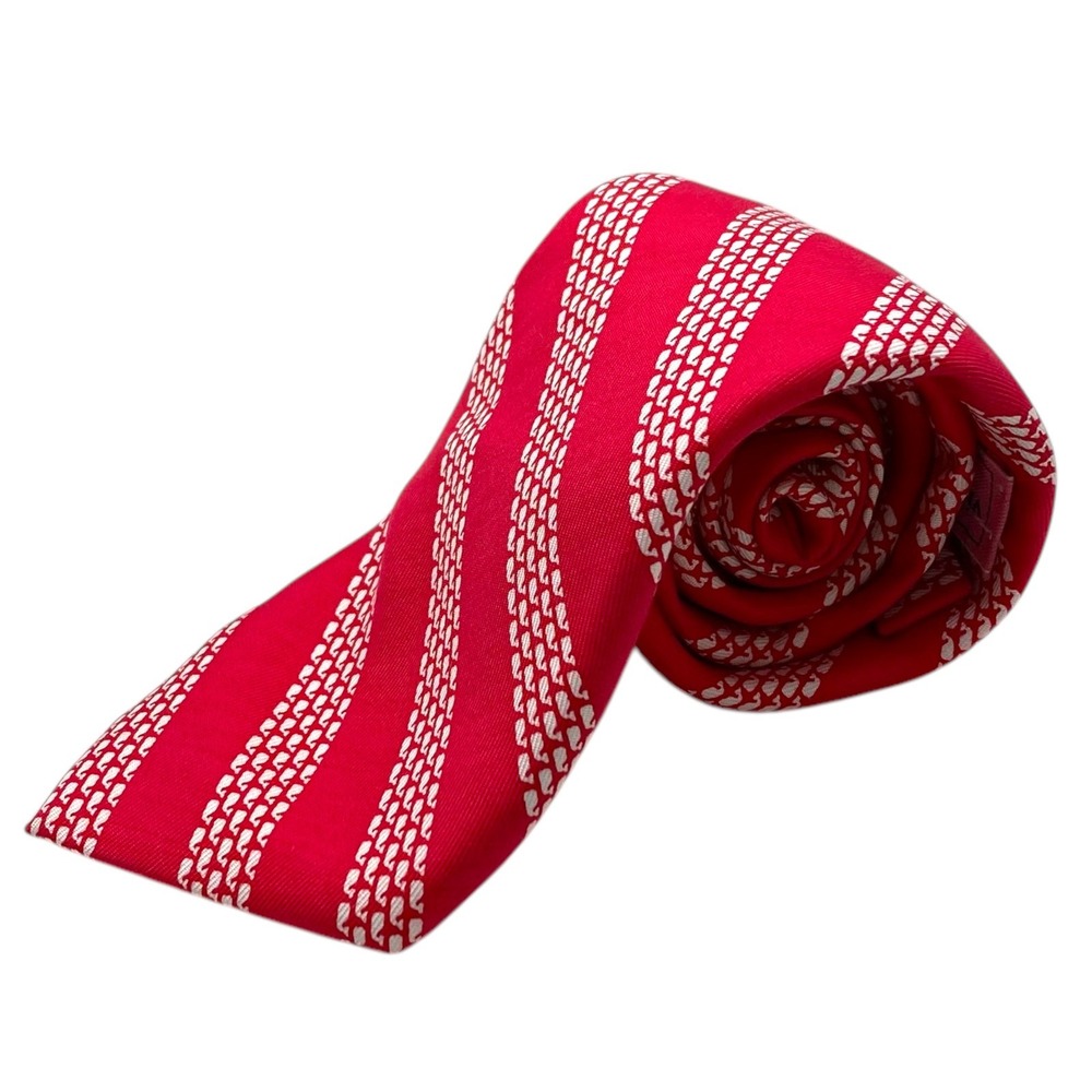 Vineyard Vines Red and White Striped Whale Tie